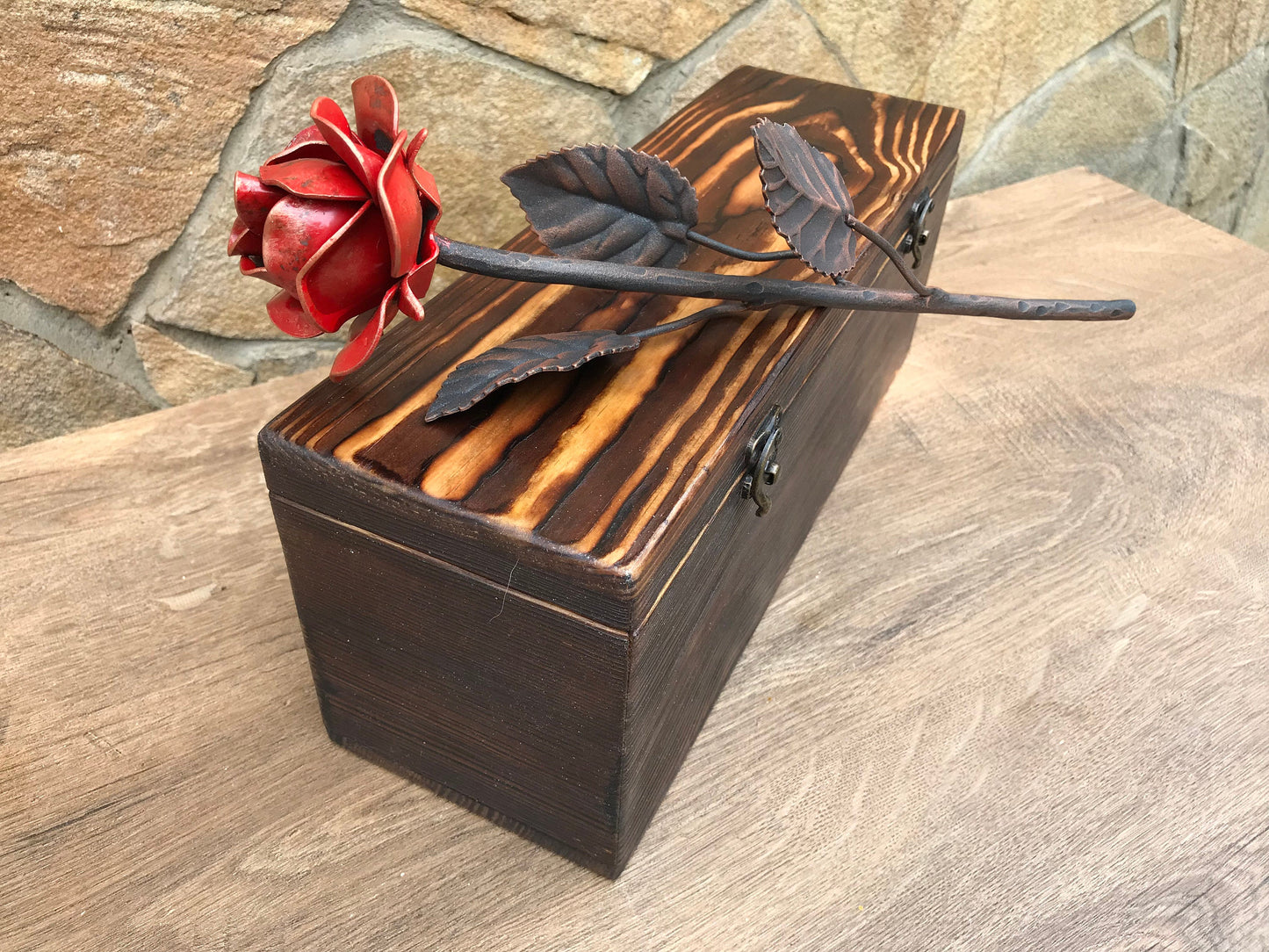 Iron anniversary gift for her, 6th anniversary, wooden gift for her, iron gift, wooden anniversary, bridesmaid gift, iron rose, gift box,axe