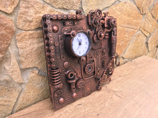 Steampunk wall clock, steampunk clock, steampunk, hooks, shelf, rack, hallway decor, steampunk hooks, wall hooks, industrial decor, clock