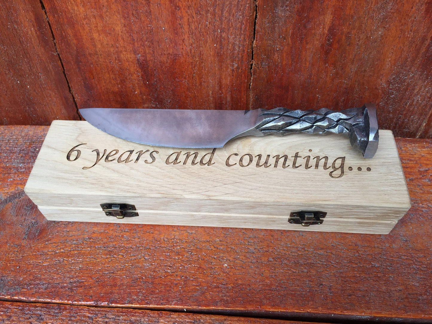 Railroad spike knife in engraved casket/wooden box, iron gift, hunting knife,engraved knife,personalized iron gift,gift for hunter,mens gift