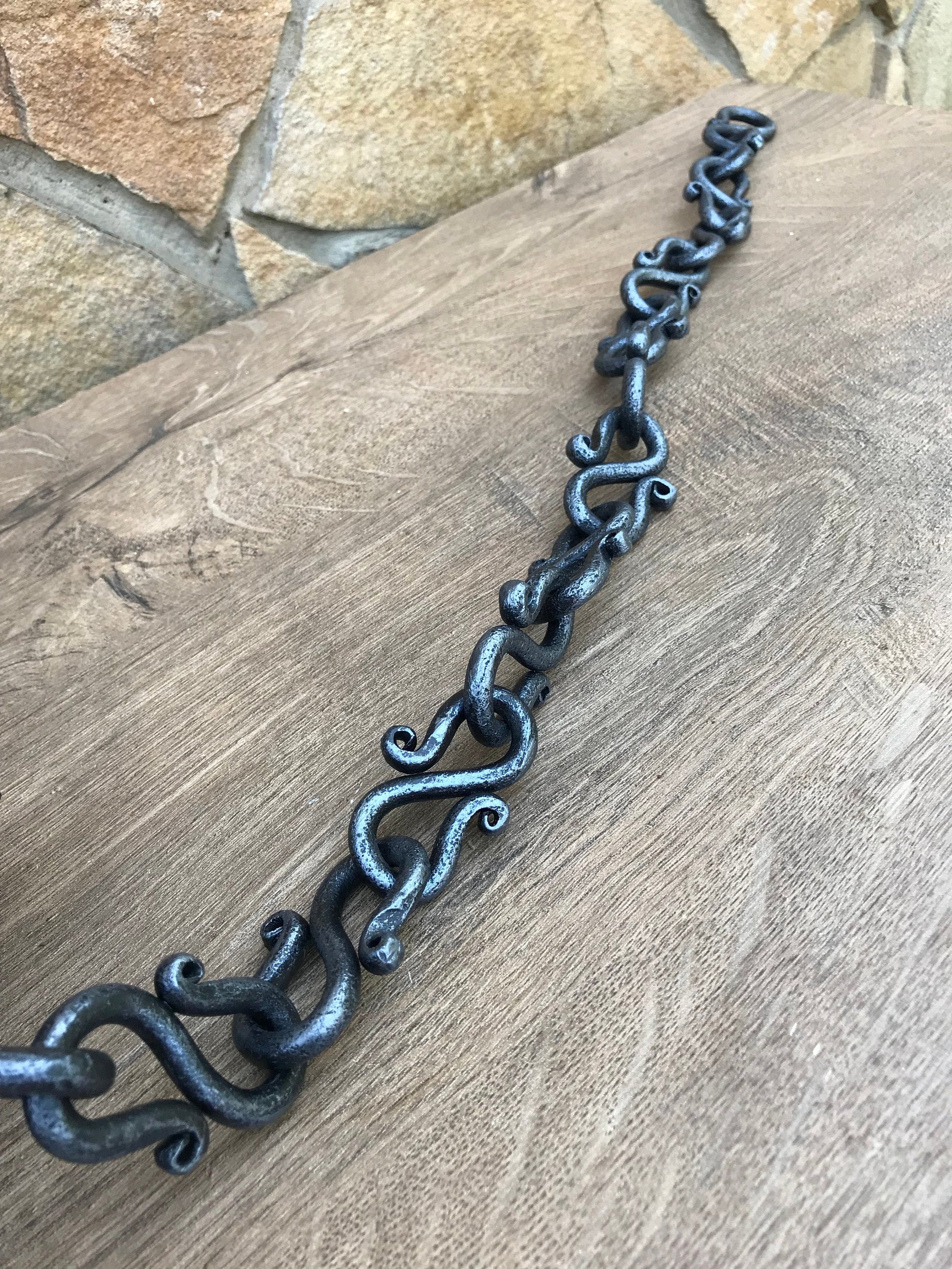 Antique Iron Chain for Fireplace, Hand Forged Wrought Iron, Primitive  Hearth Fireplace Chain, Wall Hanger, Iron Chain With Double Hooks 