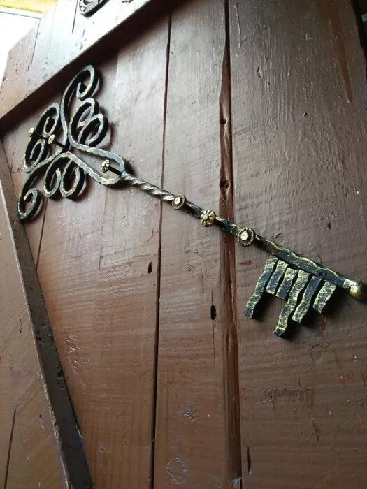 Large key, key hook, wall hooks, hooks, key hanger, clothes hanger, hand forged key, decorative key, bathroom hooks, key art, key decor,key