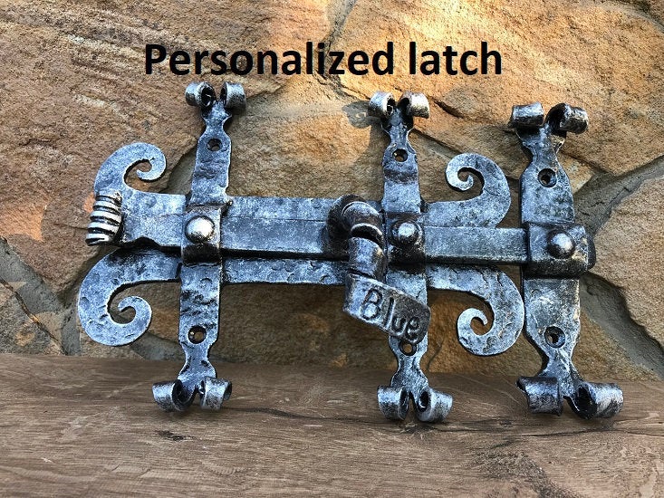 Personalized latch, door latch, custom latch, gate latch, gate lock, door lock, door hardware, sliding door bolt, deadbolt door latch, hasp
