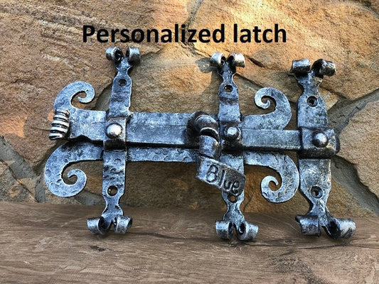 Personalized latch, door latch, custom latch, gate latch, gate lock, door lock, door hardware, sliding door bolt, deadbolt door latch, hasp