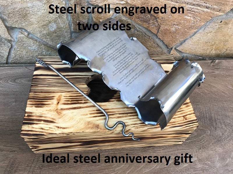 11th anniversary, steel anniversary, engraved steel scroll, steel gift, steel scroll, eleventh anniversary, steel scroll, stainless steel