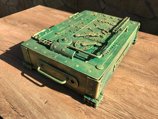 Steampunk metal box, military box, metal organizer, industrial box, metal box, tin box, industrial decor, metal trunk, metal chest, tool box