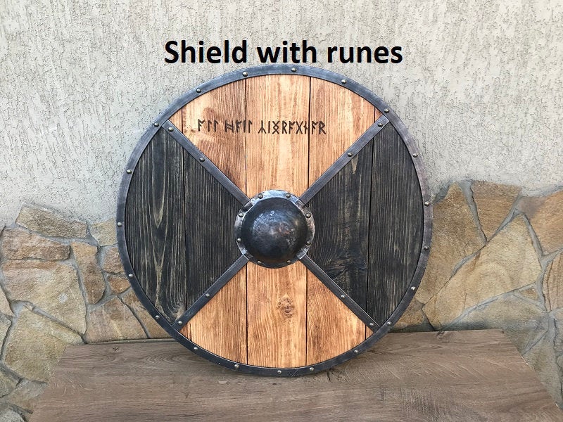 Hand crafted runic shield 68 cm – ForgedCommodities