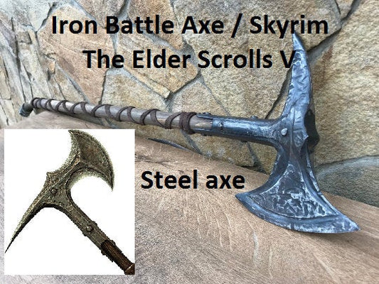 Skyrim axe, The Elder Scrolls, Iron Battleaxe, battle axe, mens armor, cosplay axe, cosplay axe, anniversary gift, mens gift, cosplay weapon