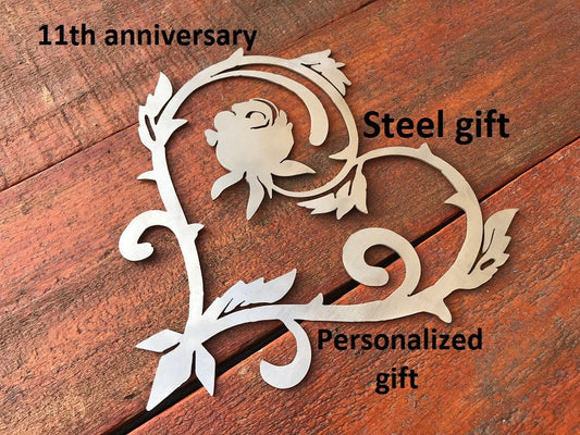 Personalized steel gift, steel anniversary, 11 year anniversary, 11th anniversary, engraved steel gift, steel anniversary gift, steel heart