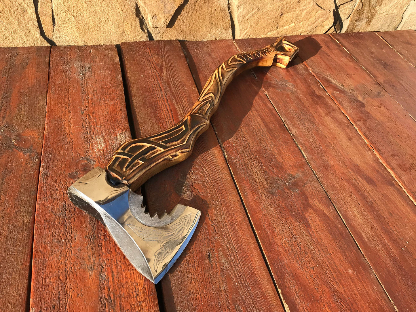 Dragon axe, dragon gift, dad axe, viking axe, hatchet, axe, wooden dragon, carved dragon, runic axe, pagan symbol, mens gifts,groomsmen gift