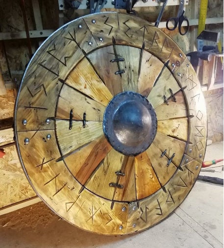 Runic shield, rune, runic gift, woodcarving, shield, pagan, battle, combat, vikings, history gifts, medieval, midcentury, antique, vintage