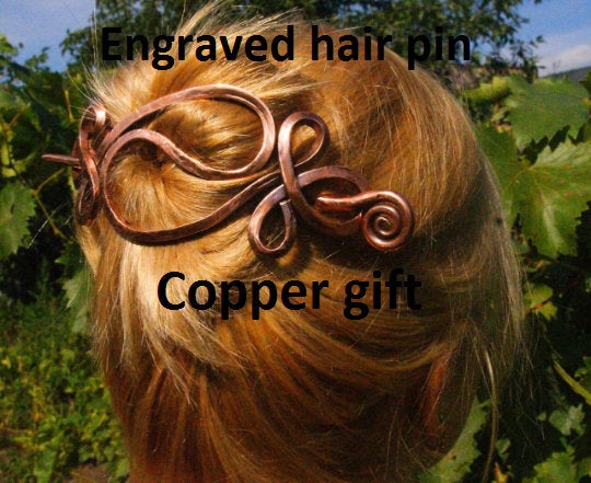 Copper gift, copper hair pin, copper anniversary, hair clip, hair slide, hair barrette, bun holder, hair jewelry, bridal hair pin,hair stick