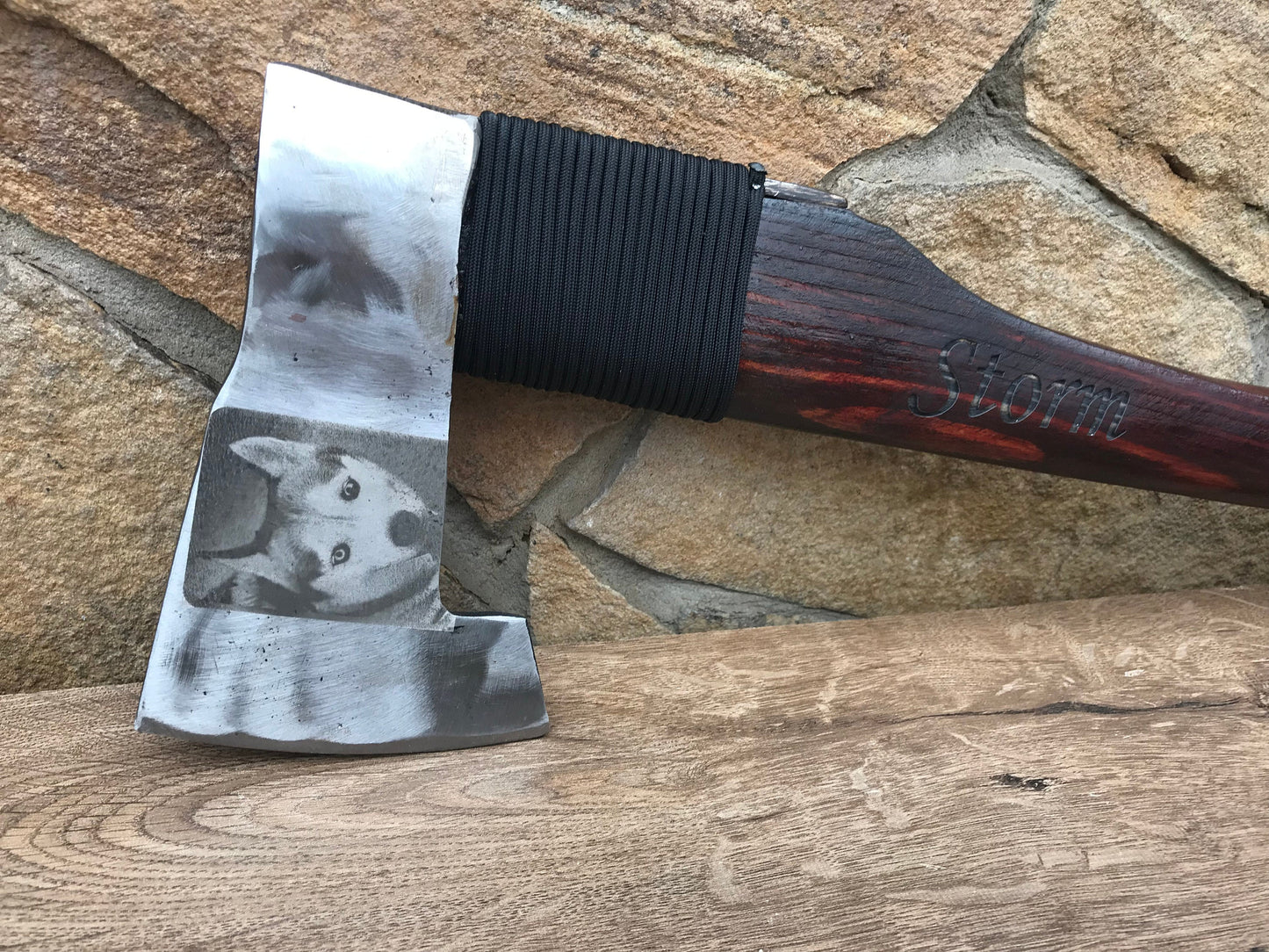 Engraved photo, pet, photo engraving, photo on wood, picture on wood, picture engraving, customized axe, personalized axe, viking axe, axe