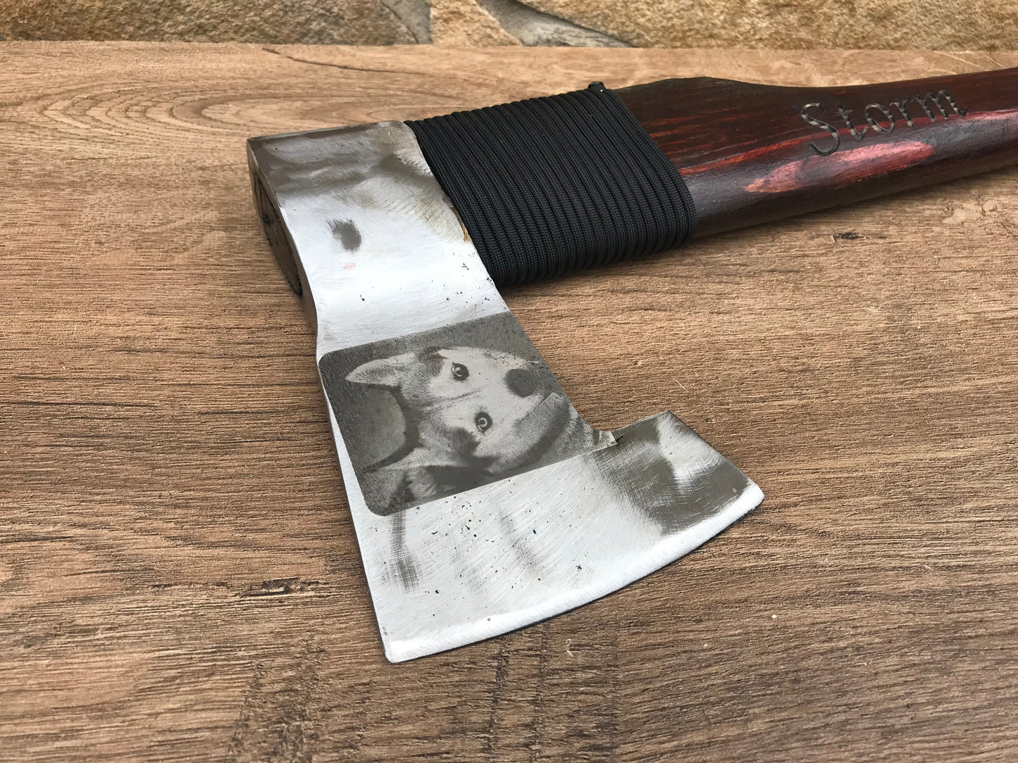 Engraved photo, pet, photo engraving, photo on wood, picture on wood, picture engraving, customized axe, personalized axe, viking axe, axe