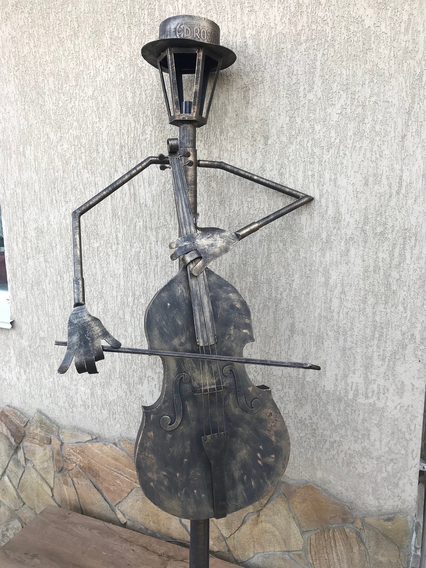 Sconce, lantern, hand forged lamp, cello, yard lamp, music gift, garden lantern, garden decor, garden sculpture, porch decor, yard lantern