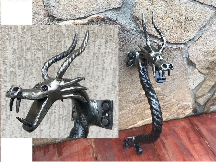 Dragon, door handle, door handle lock, dragon charm, dragon figurine, vintage door handle, cottage door handle, iron dragon, vintage dragon