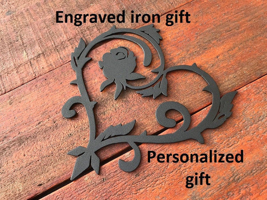 Personalized iron gift, 6th anniversary, iron gift, iron rose, 6 year anniversary, engraved iron gift,heart,iron anniversary gift,iron heart