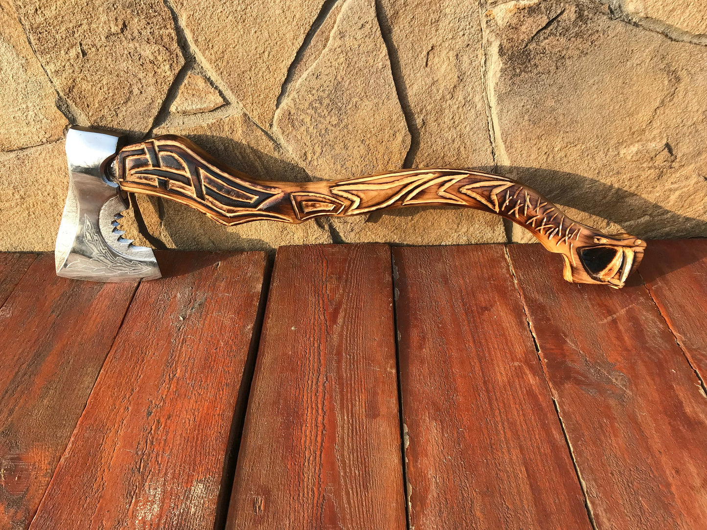 Dragon axe, dragon gift, dad axe, viking axe, hatchet, axe, wooden dragon, carved dragon, runic axe, pagan symbol, mens gifts,groomsmen gift