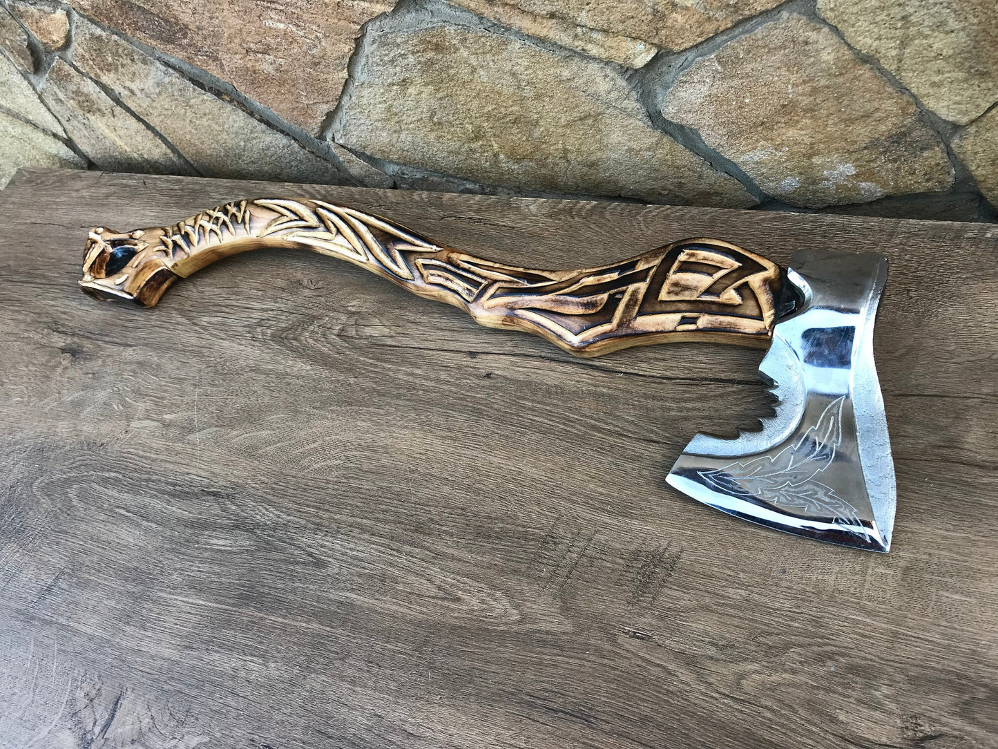 Dragon axe, dragon gift, dad axe, viking axe, hatchet, axe, wooden dragon, carved dragon, runic axe, pagan symbol, mens gifts,groomsmen gift