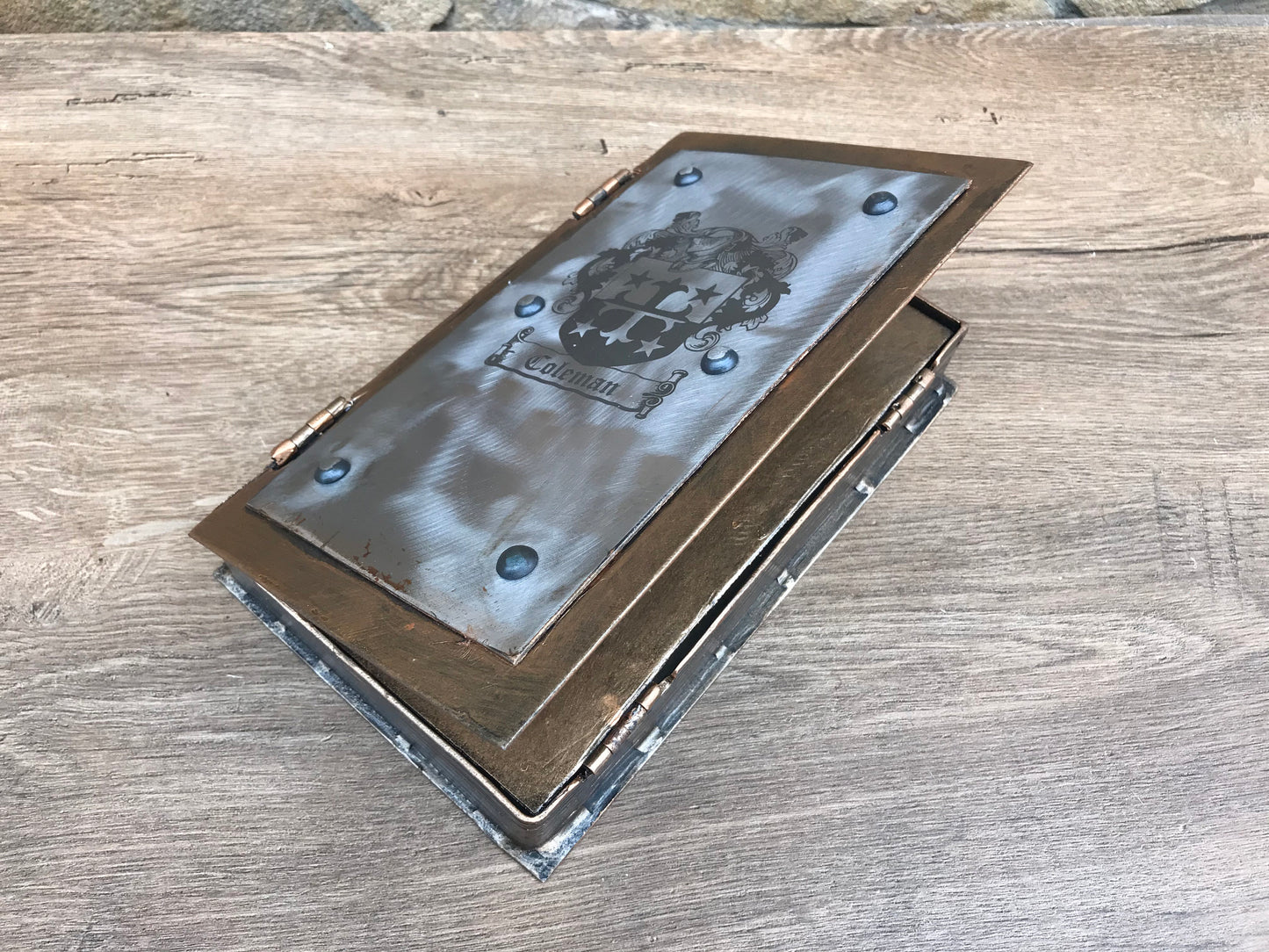 Hollow book safe, iron gift, book safe, family coat of arms, hollow book, secret compartment, safe book, book box, gun safe, book lover gift