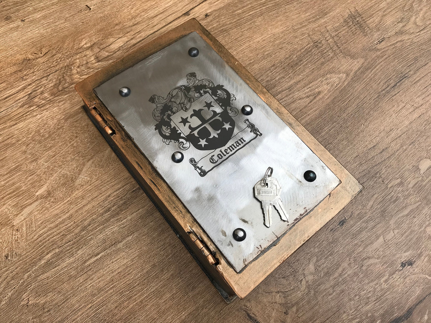 Hollow book safe, iron gift, book safe, family coat of arms, hollow book, secret compartment, safe book, book box, gun safe, book lover gift