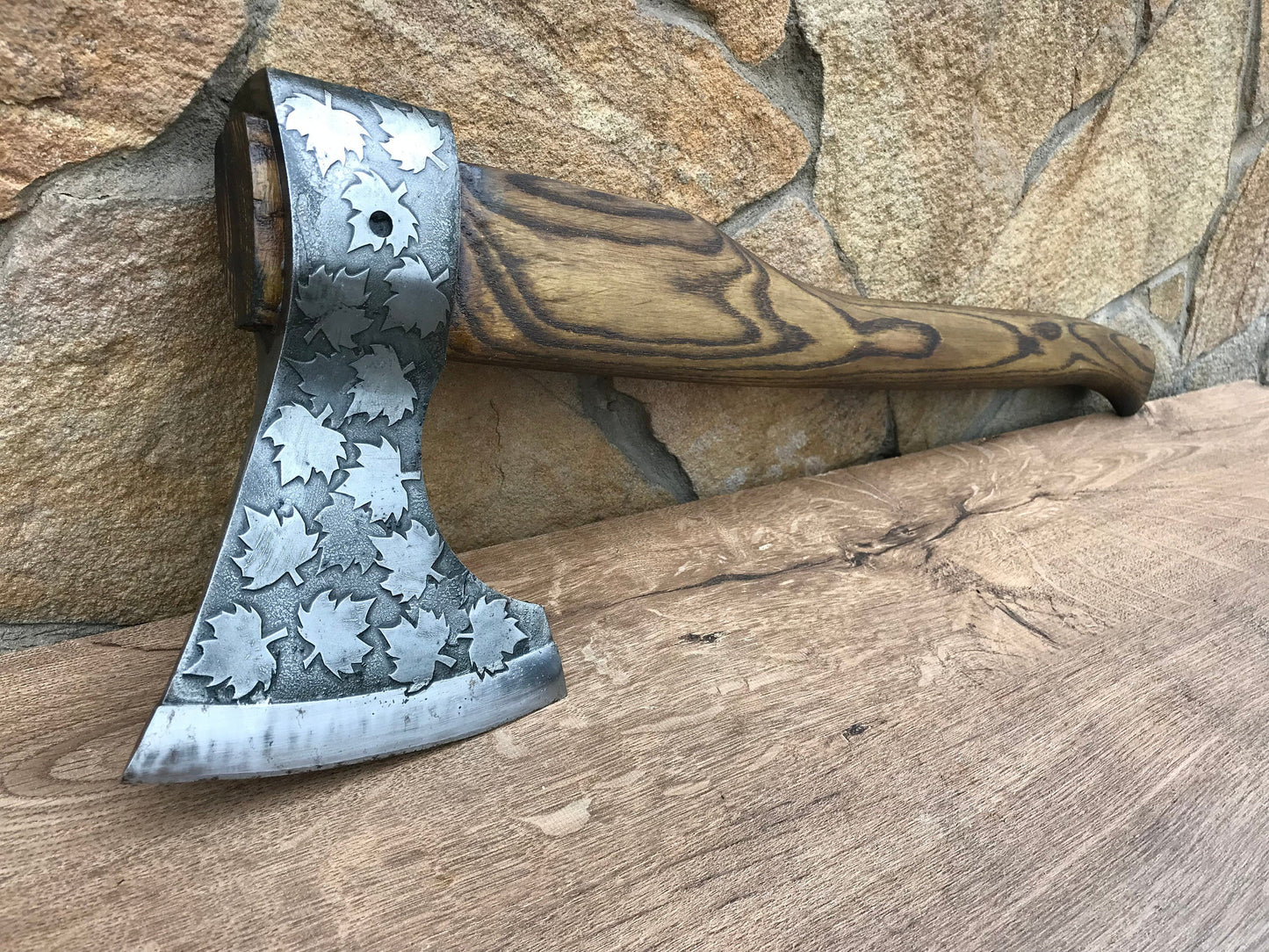 Medieval axe, viking axe, iron gift for him, camping, hiking, hunting, mens gifts, chopping axe, gifts for men, Canadian leaf