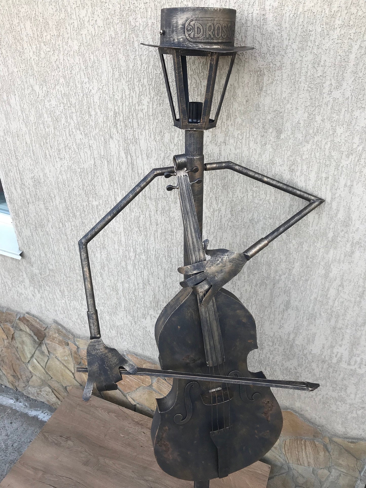 Sconce, lantern, hand forged lamp, cello, yard lamp, music gift, garden lantern, garden decor, garden sculpture, porch decor, yard lantern