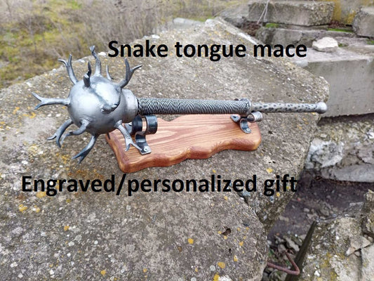 Hand forged mace, mace, war mace, flail, snake decor, medieval, snake tongue, medieval weapon, war weapon, viking axe, mens gifts, iron gift