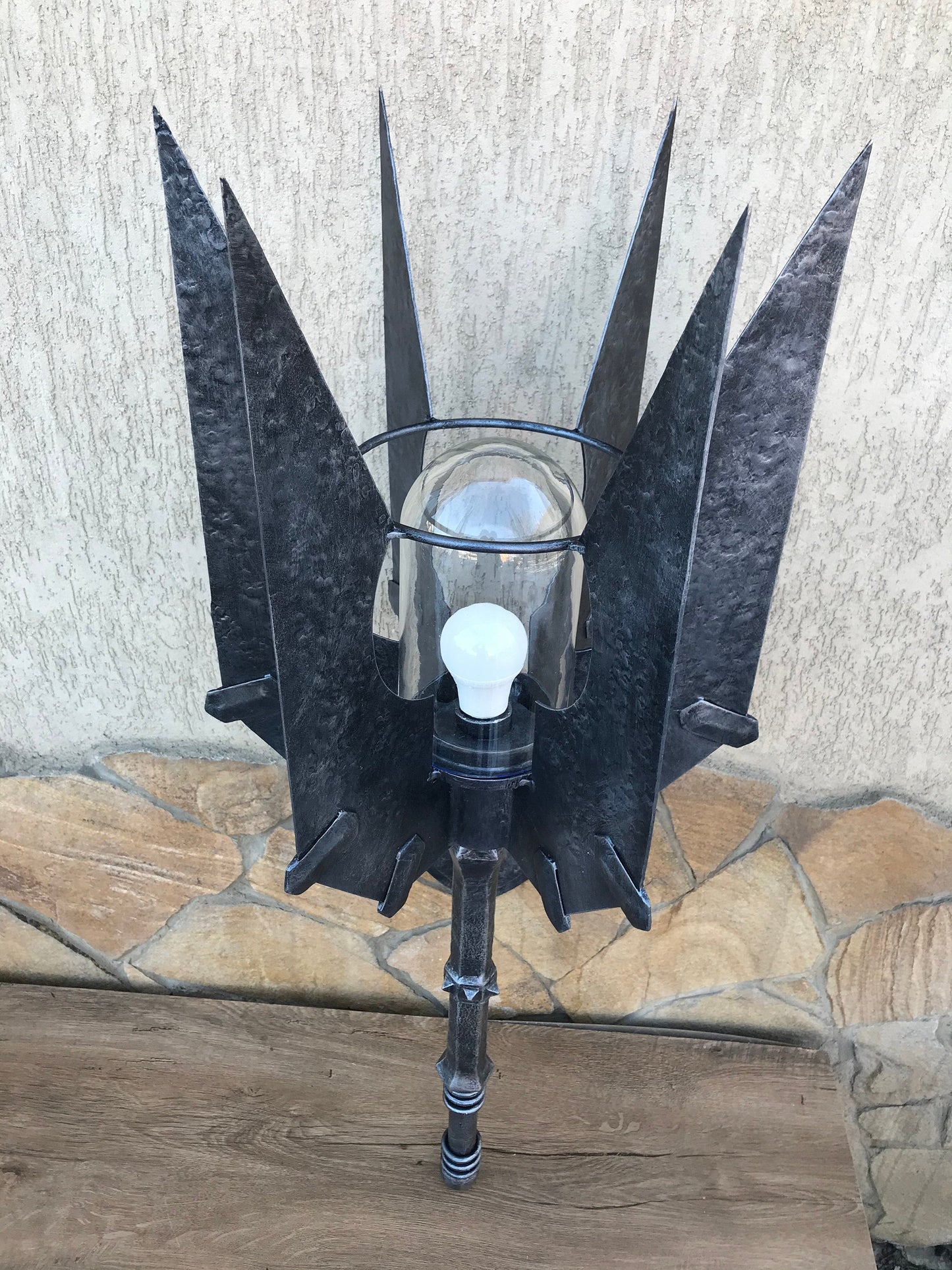 Wall sconce, Saurons mace, mace, sconce light, Sauron, hand forged mace, hand forged sconce, cosplay weapon, viking axe