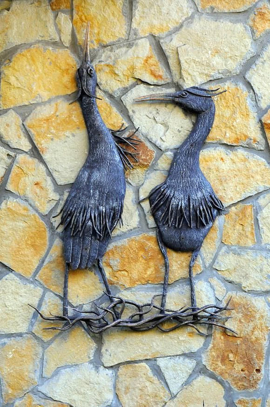 Metal wall art, metal panel, hand forged panel, metal sculptures, iron stork, iron birds, iron gift for her, hand forged birds, iron gifts