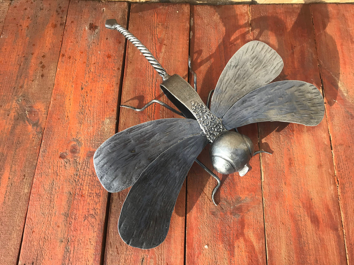 Hand forged dragonfly, dragonfly, iron gift, iron anniversary, insects, insect art, insect costume, outdoor gift, garden decor, yard art,axe