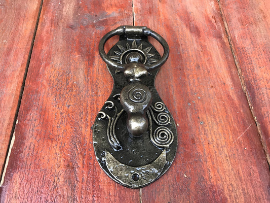 Door knocker, fertility goddess, sun, moon, grass, water, wiccan sun, Goddess charm, spiral goddess, wicca art, mystical gift,spiritual work