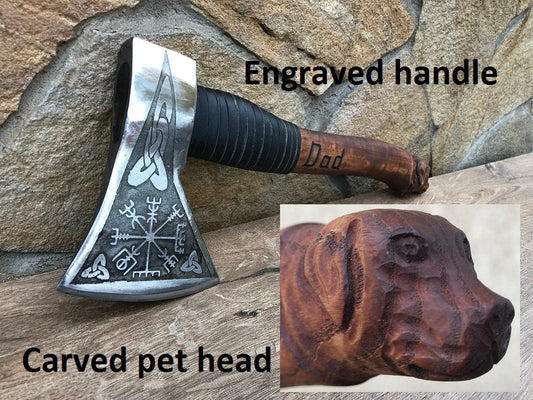 Pet carved axe, viking axe, axe, pet lover gift, mens gifts, vegvisir, loss of pet, pet memorial, dog lover, passing pet, in memory of pet