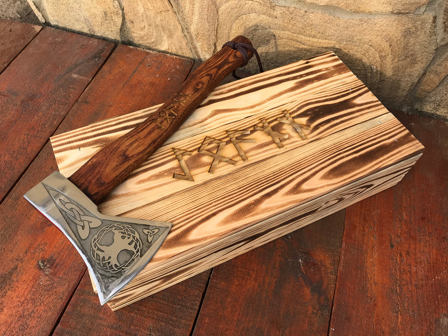 Runic gift, runic axe, mens gift, tree of life, viking axe, gift box, Celtic, hatchet, viking, wooden gift, handyman tool, groomsmen gift