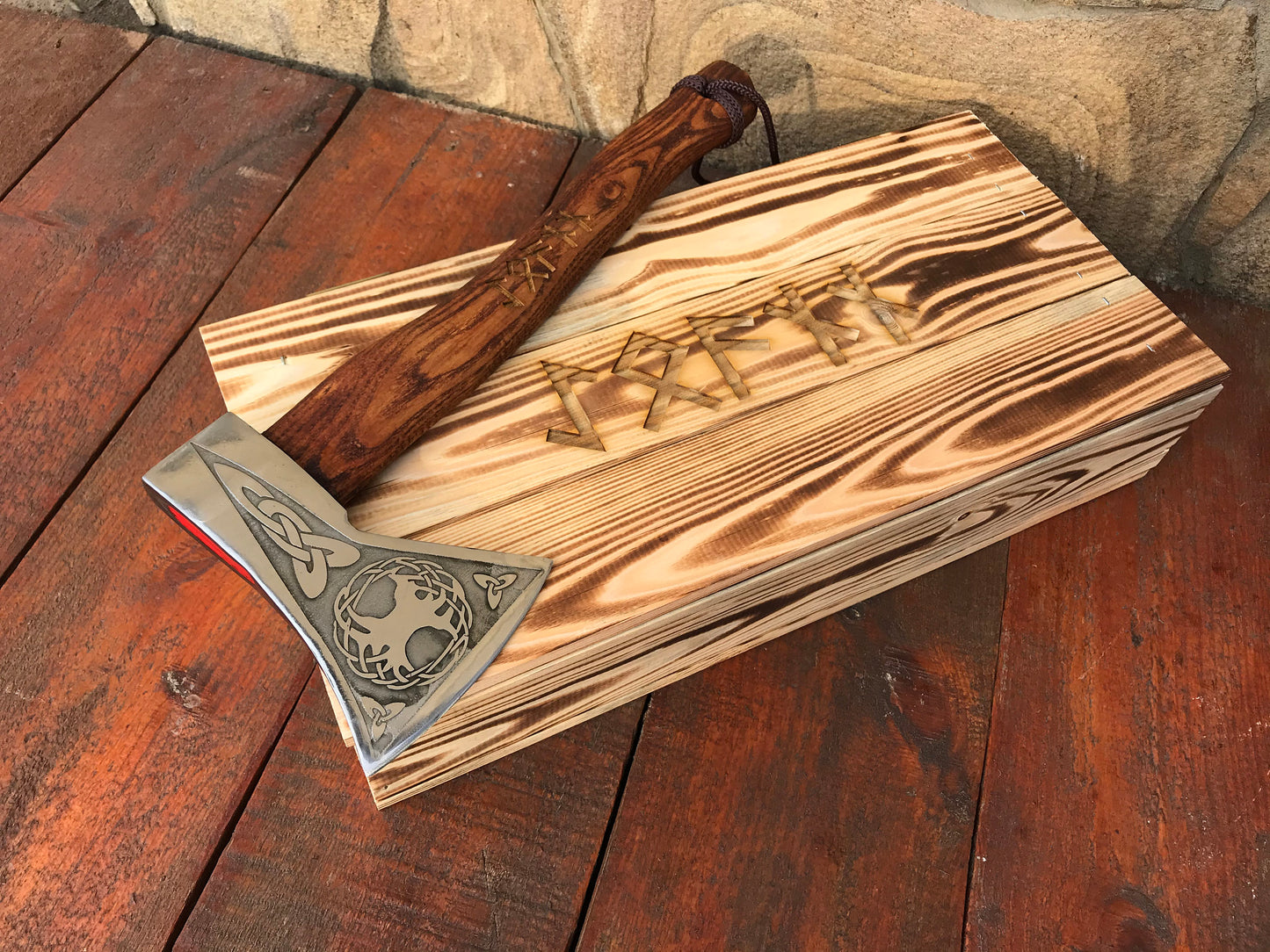 Runic gift, runic axe, mens gift, tree of life, viking axe, gift box, Celtic, hatchet, viking, wooden gift, handyman tool, groomsmen gift