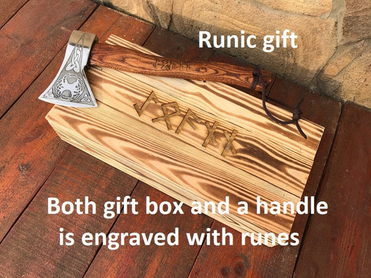 Runic gift, runic axe, mens gift, tree of life, viking axe, gift box, Celtic, hatchet, viking, wooden gift, handyman tool, groomsmen gift