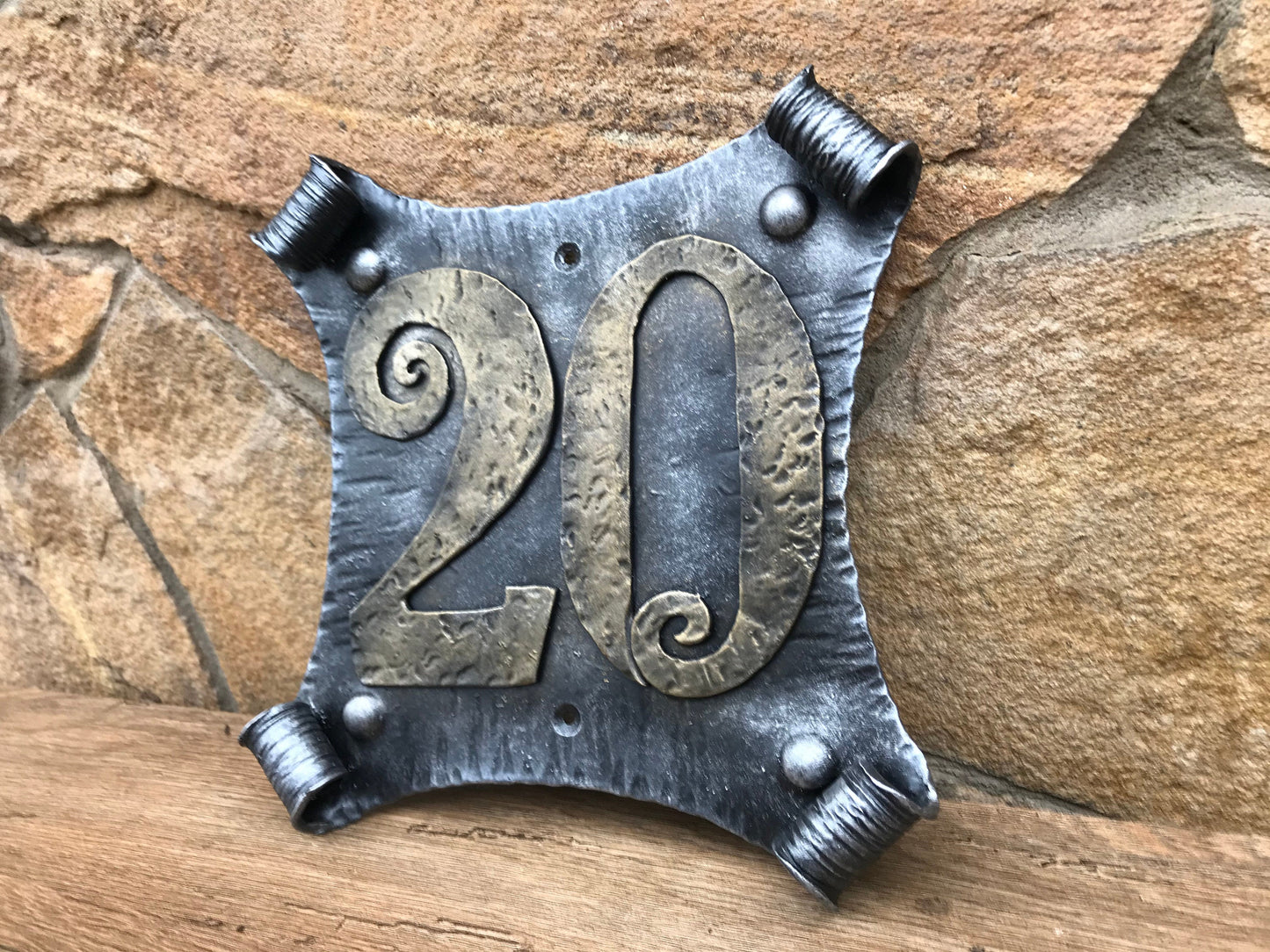 Hand forged house number plaque, street name, rustic decor number, street name plaque, engraved sign, street and family name, outdoor sign