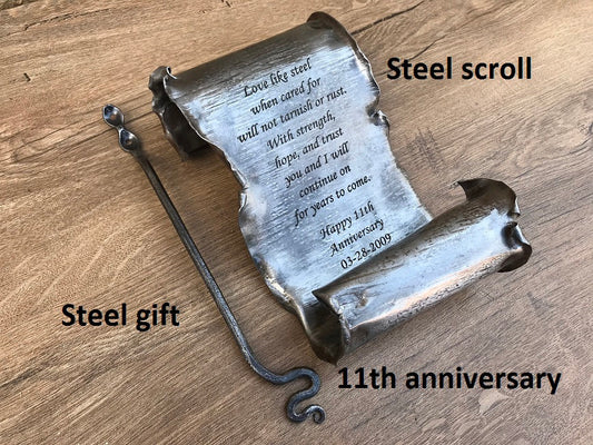 Steel scroll, 11th anniversary, steel anniversary gift, 11 year anniversary,wedding anniversary,partner gifts,steel gift for him,steel gifts