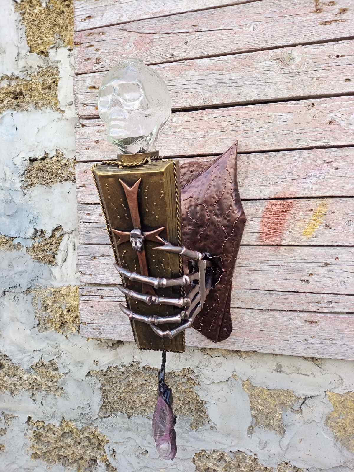 Creepy lamp, wall sconce, skull sconce, horror light,  scary, coffin, skeleton, zombie, Halloween, Gothic, castle sconce, Day of the Dead