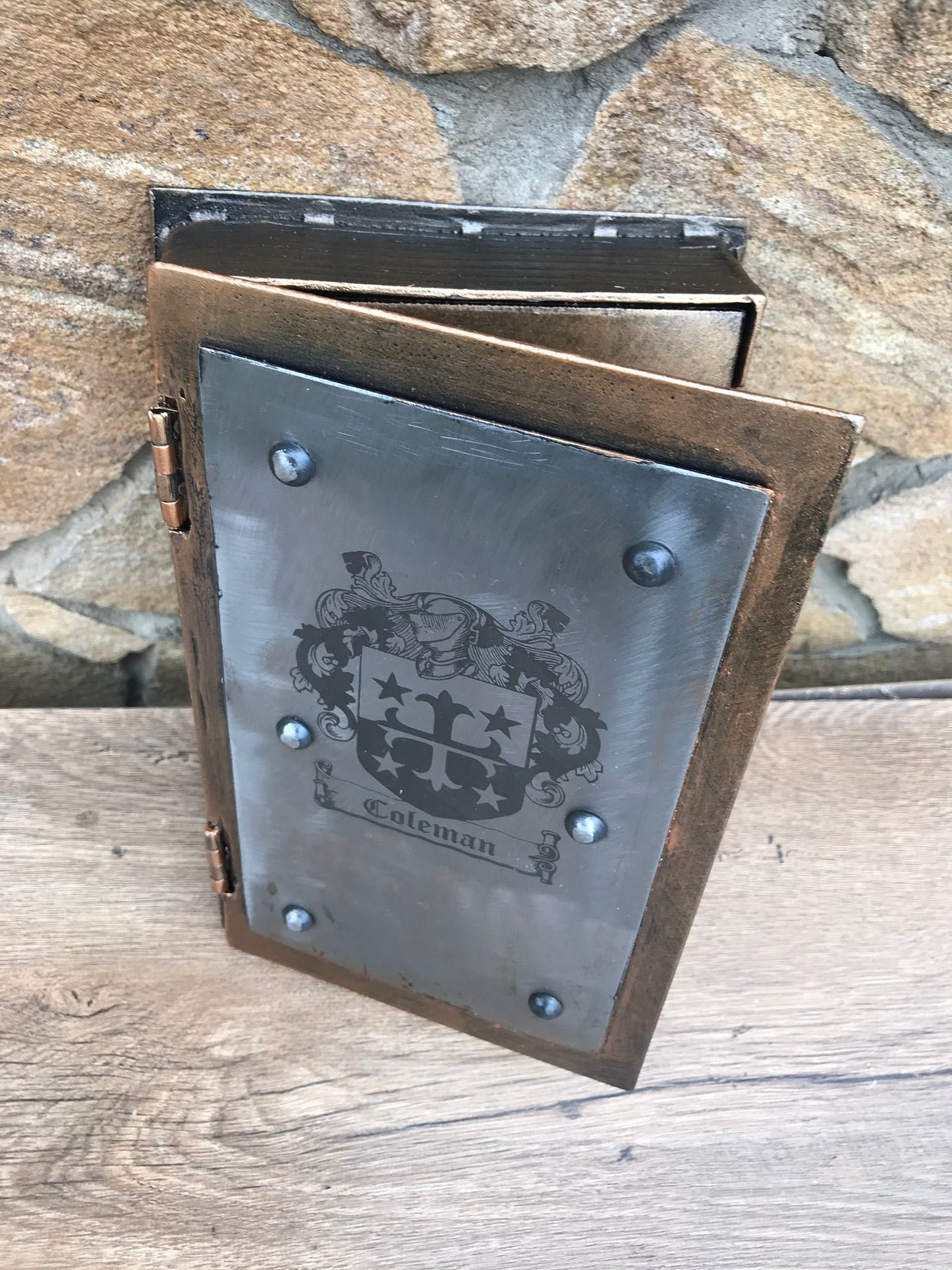 Hollow book safe, iron gift, book safe, family coat of arms, hollow book, secret compartment, safe book, book box, gun safe, book lover gift