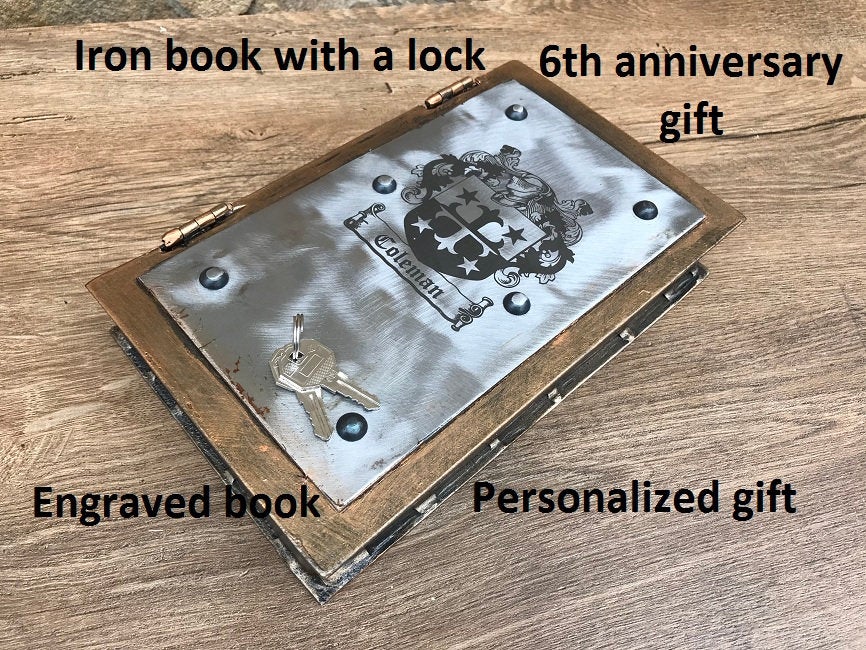 Hollow book safe, iron gift, book safe, family coat of arms, hollow book, secret compartment, safe book, book box, gun safe, book lover gift