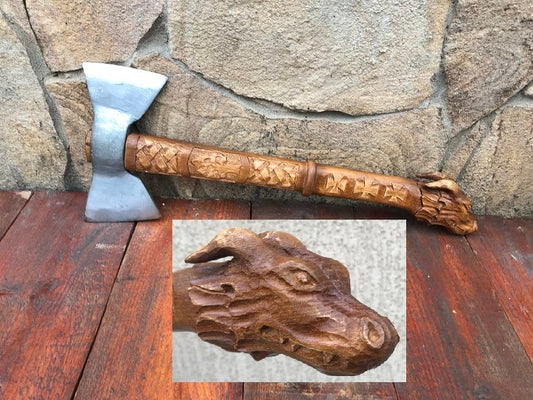 Dragon axe, viking axe, tomahawk, engraved axe, axe, dragon, dragon decor, viking hatchet, custom axe, dragon gift, woodcarving axe, war axe
