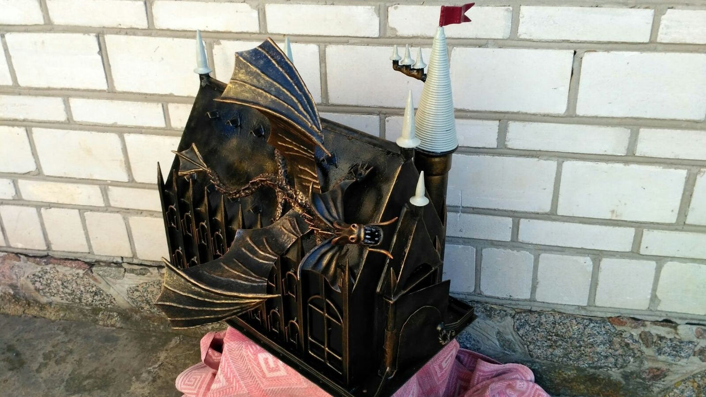 Castle mailbox, dragon, post box, custom mailbox, mailbox post, mail box, Gothic, castle, medieval castle, castle decor, postbox, turret