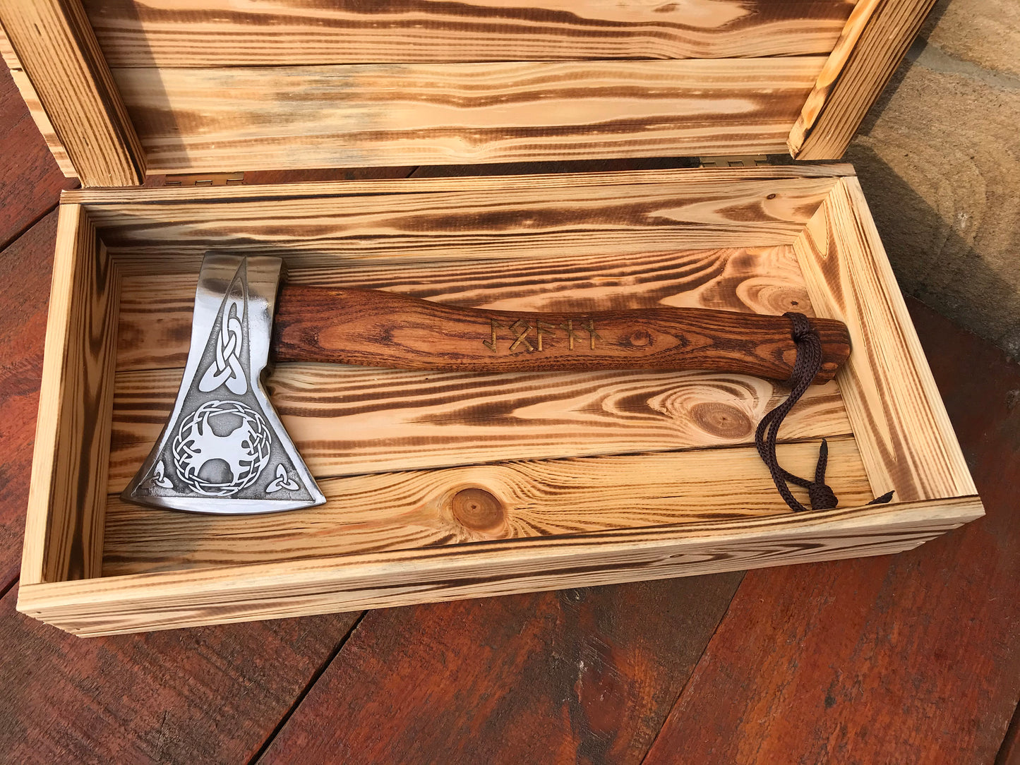 Runic gift, runic axe, mens gift, tree of life, viking axe, gift box, Celtic, hatchet, viking, wooden gift, handyman tool, groomsmen gift