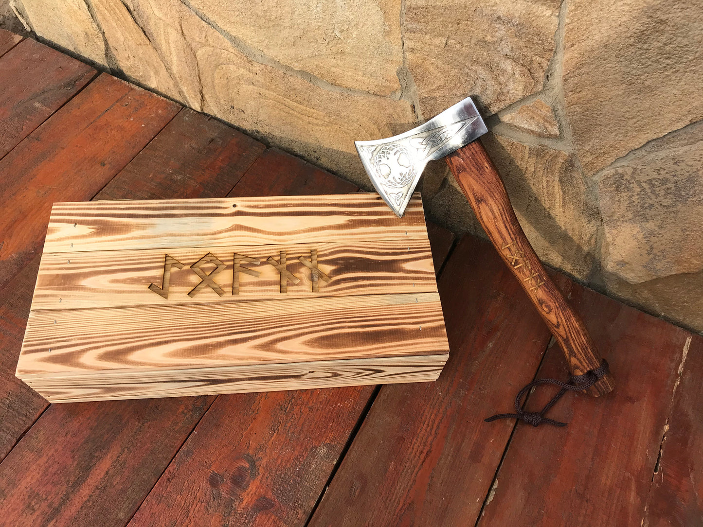 Runic gift, runic axe, mens gift, tree of life, viking axe, gift box, Celtic, hatchet, viking, wooden gift, handyman tool, groomsmen gift