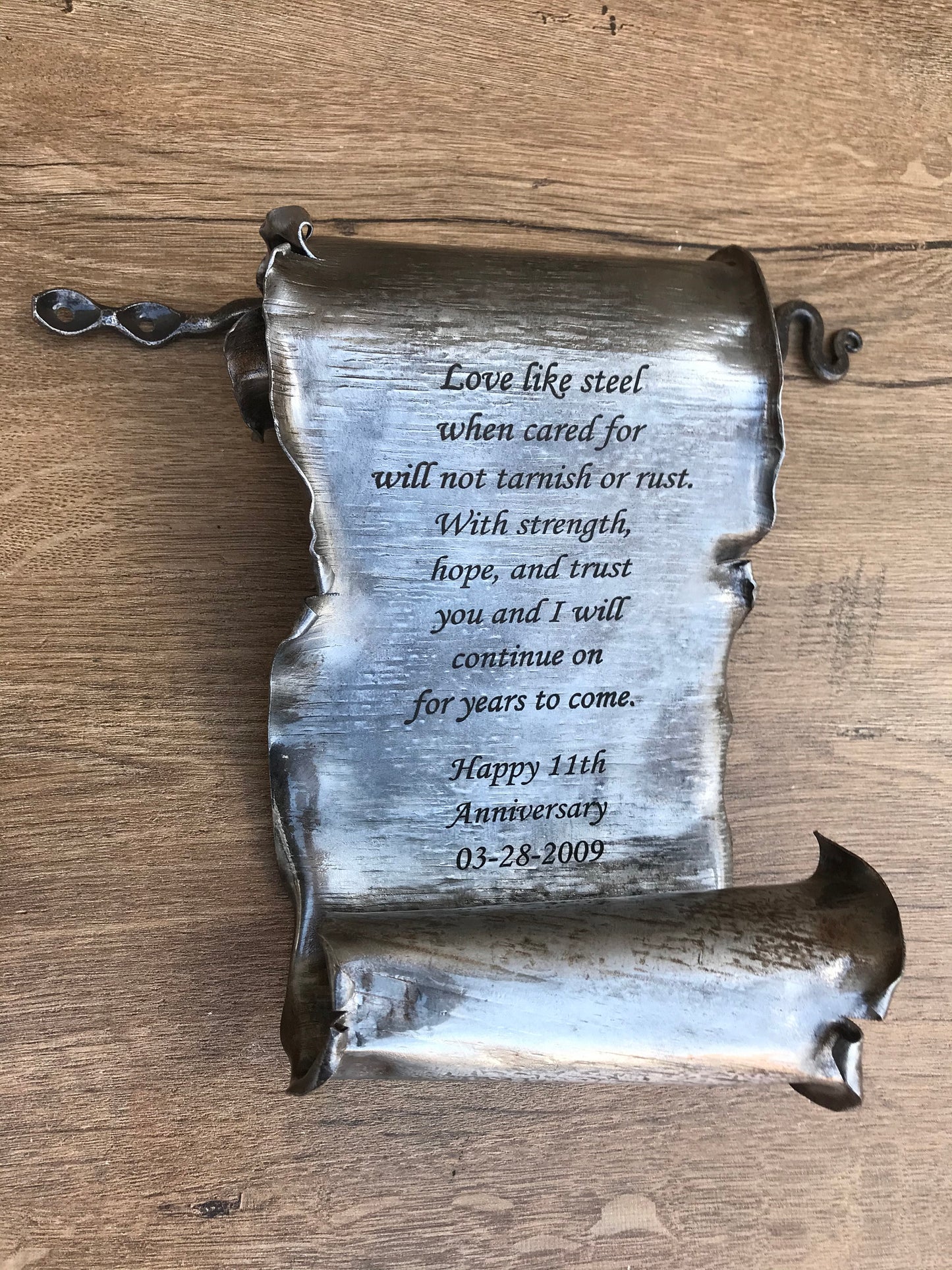 Steel scroll, 11th anniversary, steel anniversary gift, 11 year anniversary,wedding anniversary,partner gifts,steel gift for him,steel gifts