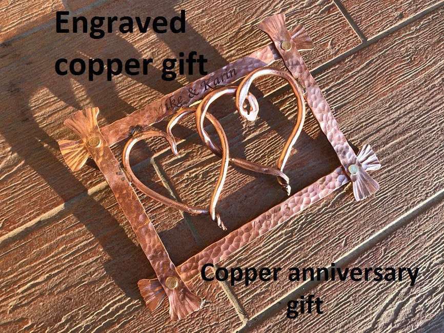 Copper hearts, copper frame, copper heart,copper gift for him,copper anniversary,7 year anniversary,copper gift,copper decor,7th anniversary