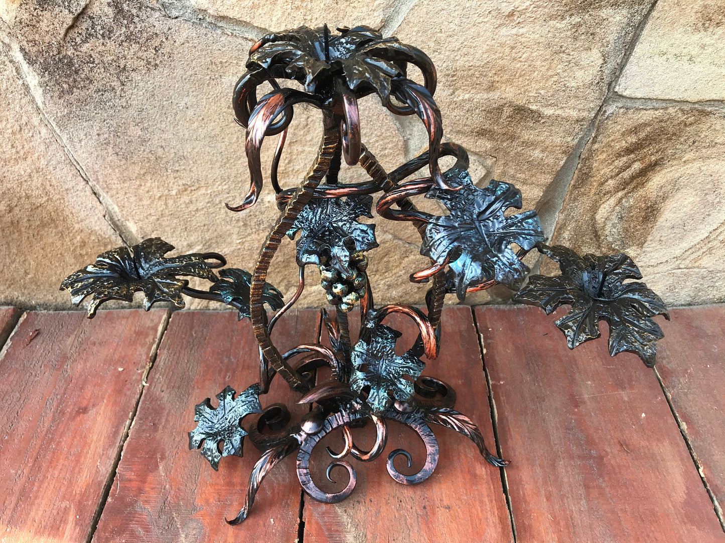 Candle holder, candlestick holder, 6 year anniversary, iron gift for her, steel anniversary, wedding anniversary, grape vine decor, grapes