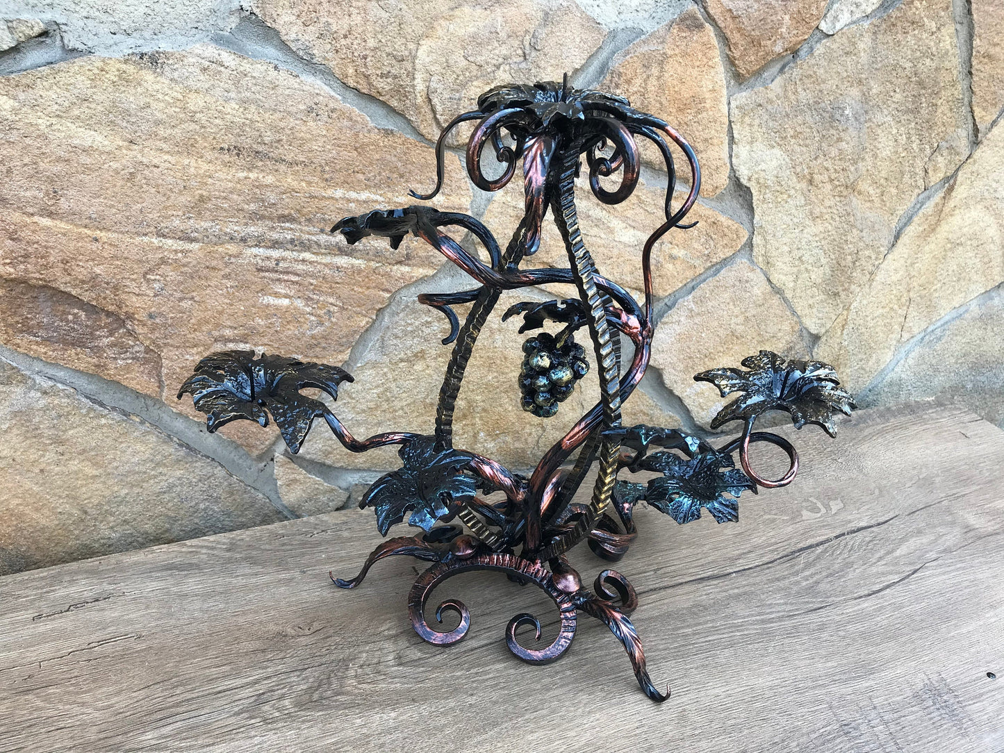 Candle holder, candlestick holder, 6 year anniversary, iron gift for her, steel anniversary, wedding anniversary, grape vine decor, grapes