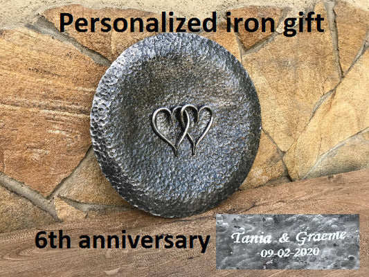 Personalized bowl, iron bowl, 6th anniversary gift, tray, bowl, iron anniversary, 6 year anniversary, iron hearts, iron gift, steel gift