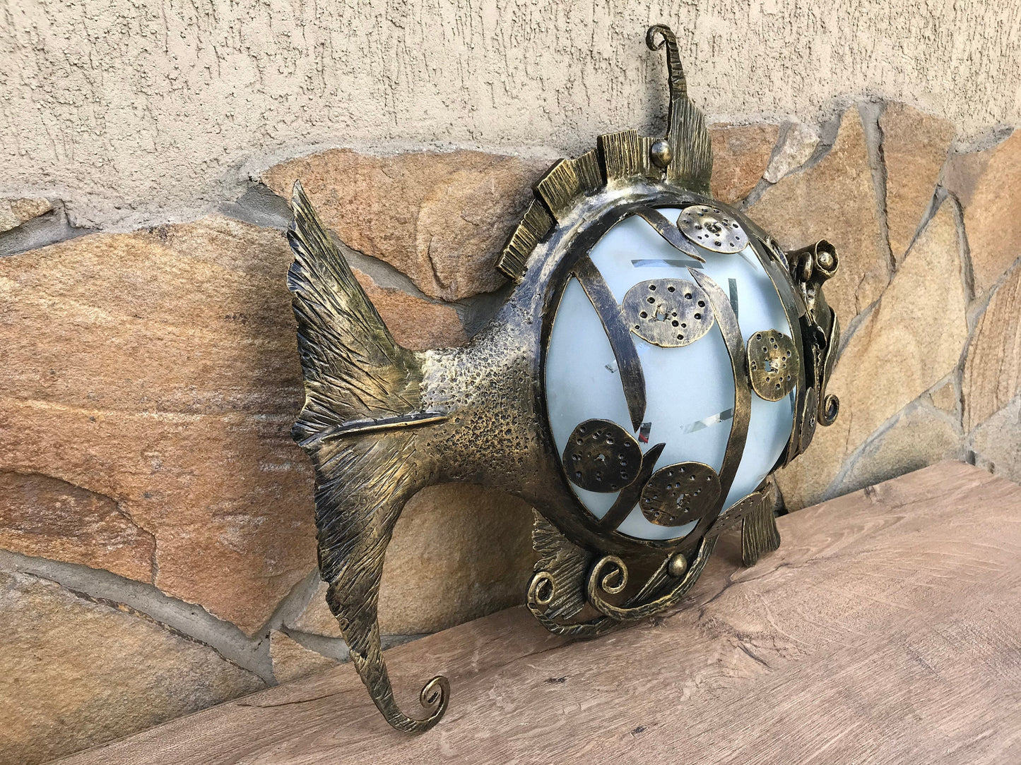Wall sconce, fish themed gifts, fish light, sconce, wall lantern, fish art, costal decor,sea gift,ocean gift,beach decor,hand forged lantern